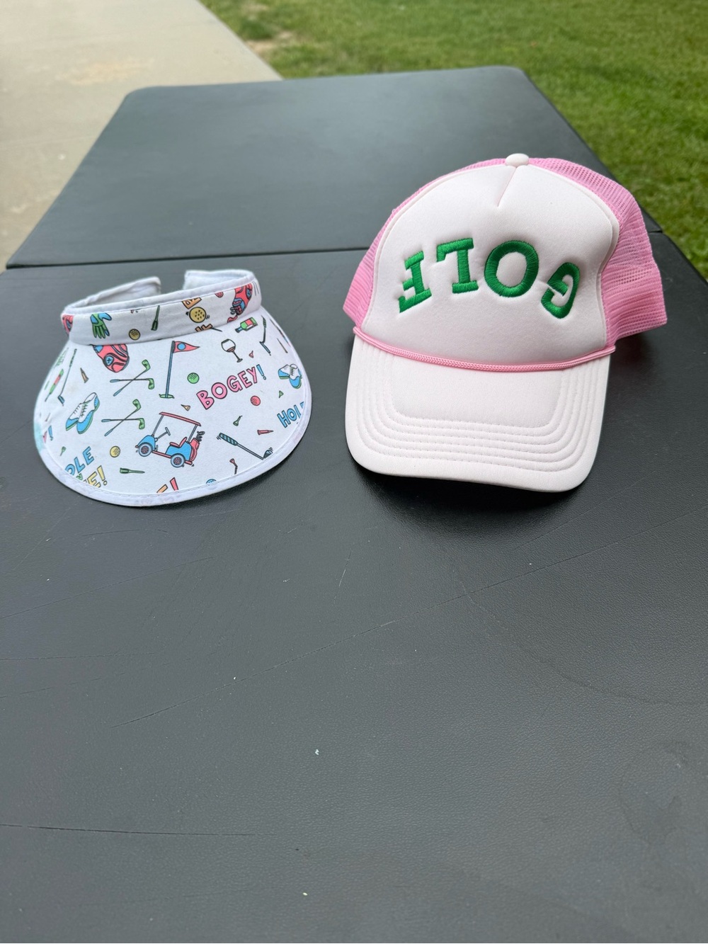 Pink and White Golf Trucker Hat and Golf Visor Set